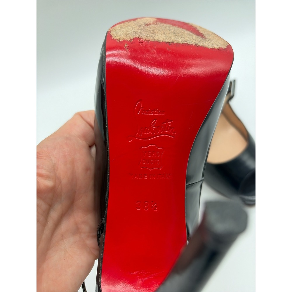 Christian Louboutin Lady Peep Slingback Black Patent Leather Heels Size 38.5 - Picture 8 of 9